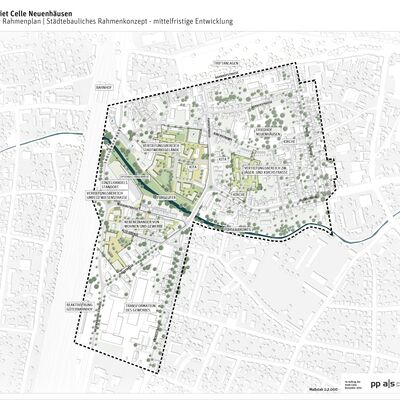 Rahmenplanentwurf Sanierungsgebiet Neuenhäusen: Räumliches Konzept (mittelfristige Entwicklung)